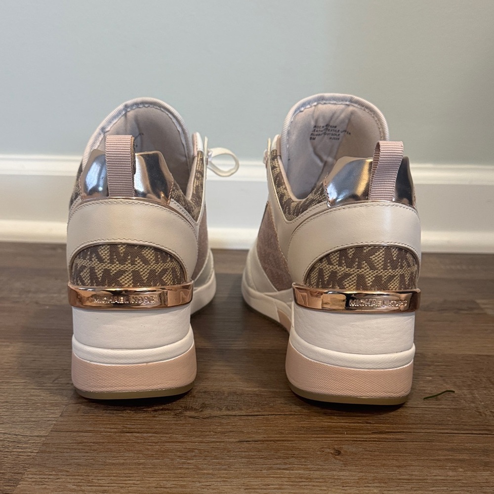 Michael Kors White and Blush Wedge Sneakers - Picture 3 of 6